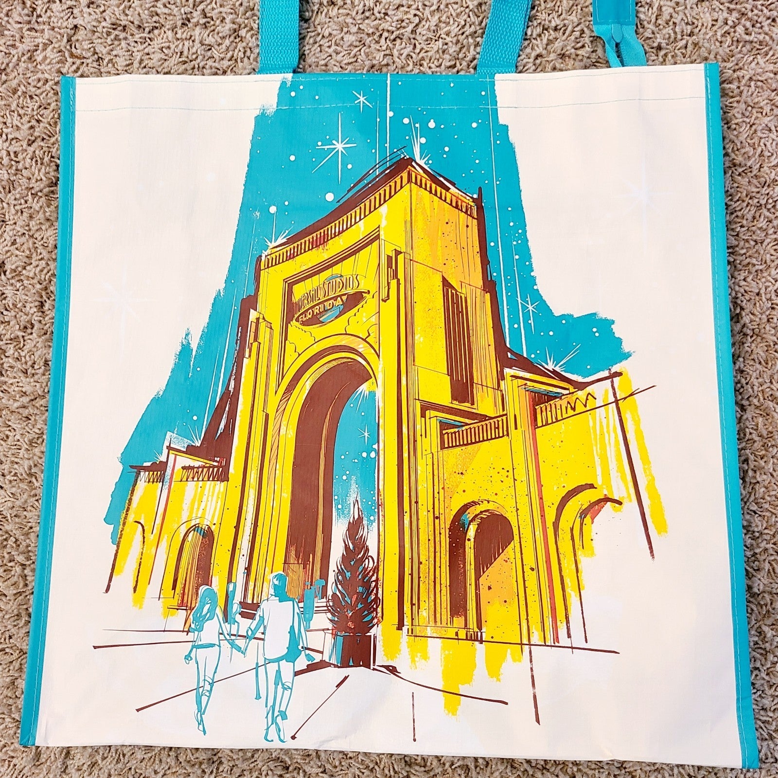 NEW Universal Studios Reusable Tote Teal Orlando & Hollywood with Zipper 17”