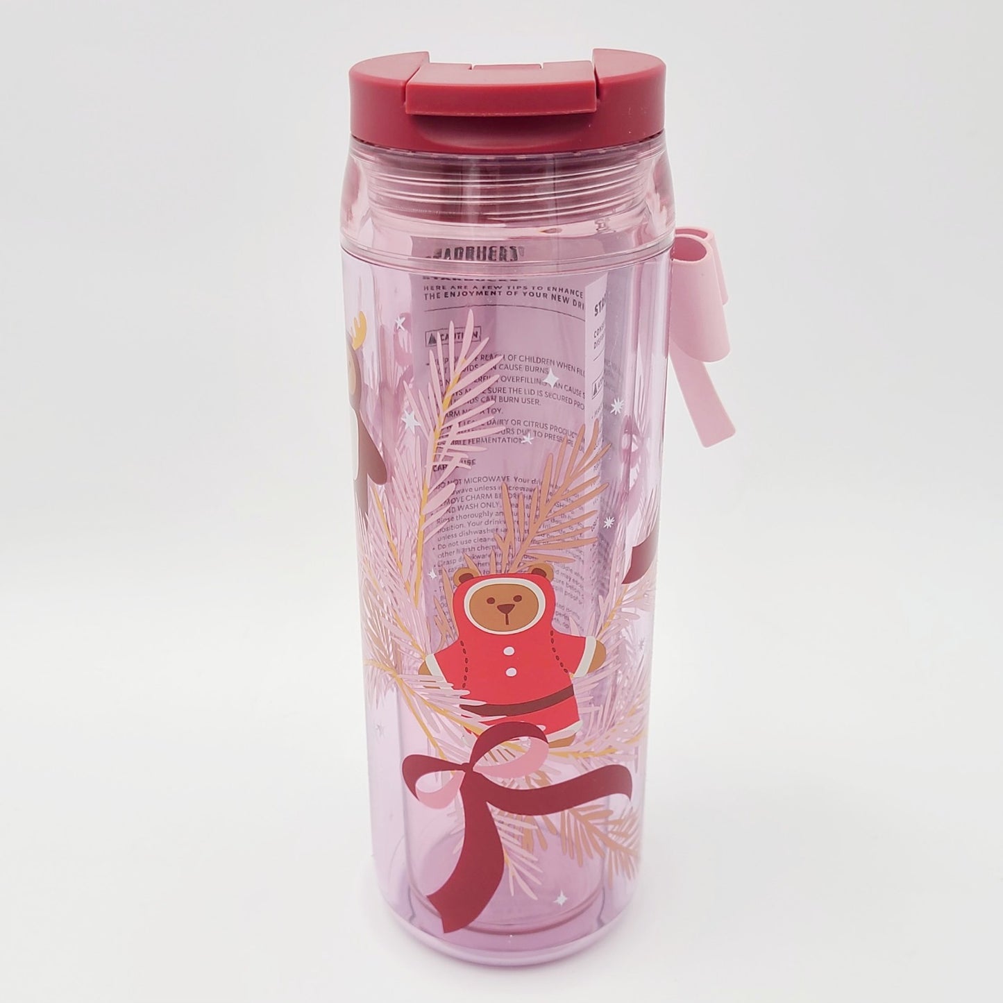 Starbucks 2025 Bearista BEAR Cold Cup Tumbler Holiday Christmas Charm Bow Pink