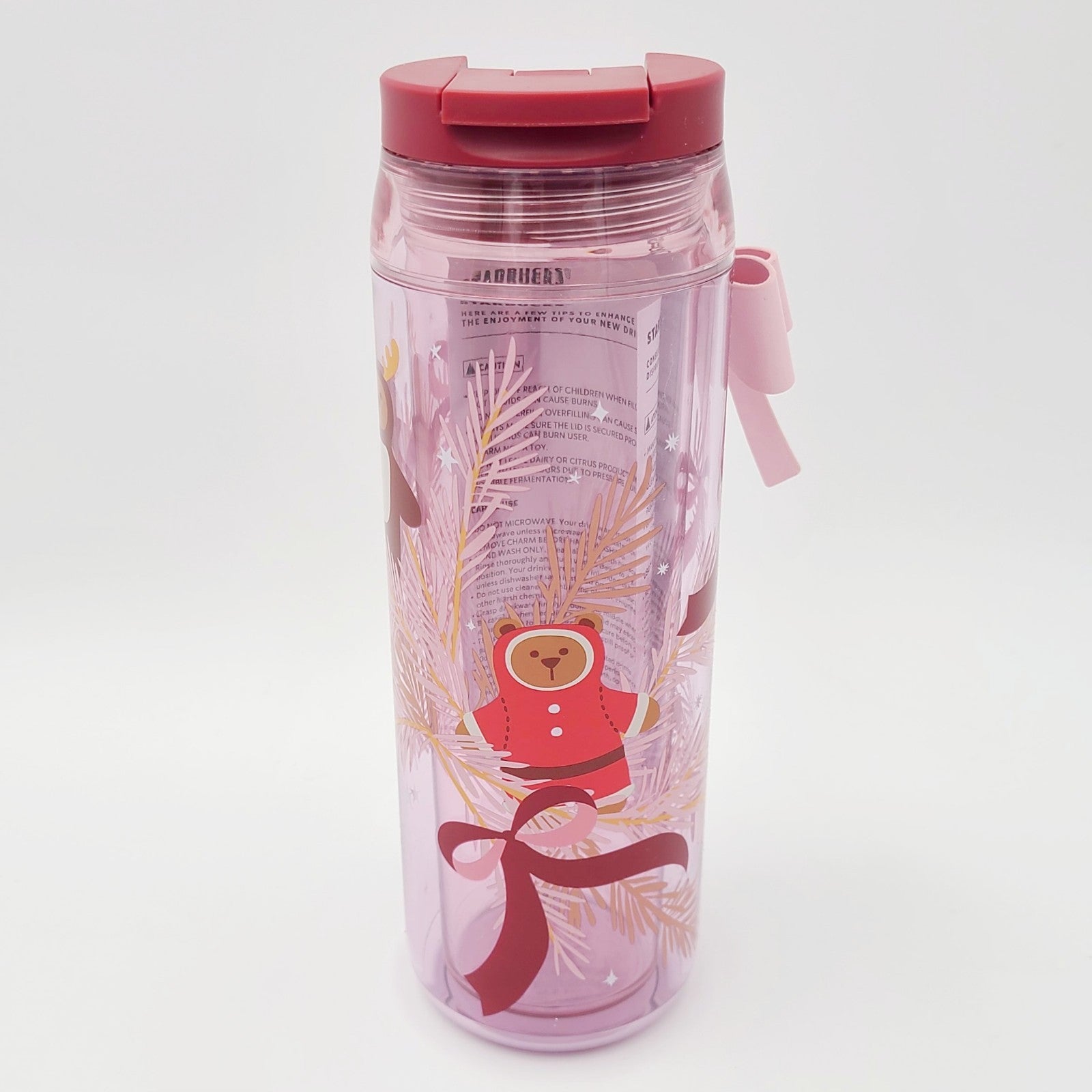 Starbucks 2025 Bearista BEAR Cold Cup Tumbler Holiday Christmas Charm Bow Pink