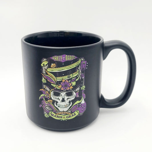 2026 Universal Studios Mardi Gras Coffee Black 4" Mug Party Like a Baron Orlando