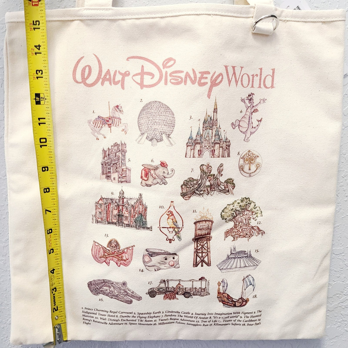 2026 Walt Disney World Parks Icons Canvas Tote Bag Inner Zip Pocket Key Holder