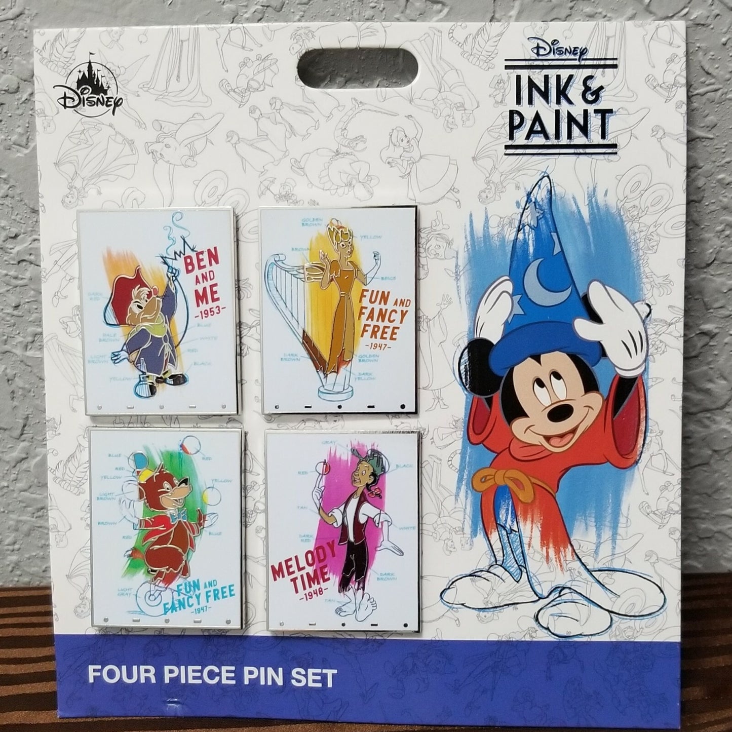 Disney Parks 2020 Ink & Paint 4 Pin Set Melody Time, Ben & Me, Fun & Fancy Free
