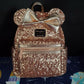 NEW Disney Parks Loungefly Sequined Rose Gold Mini Backpack Minnie Mouse Ears