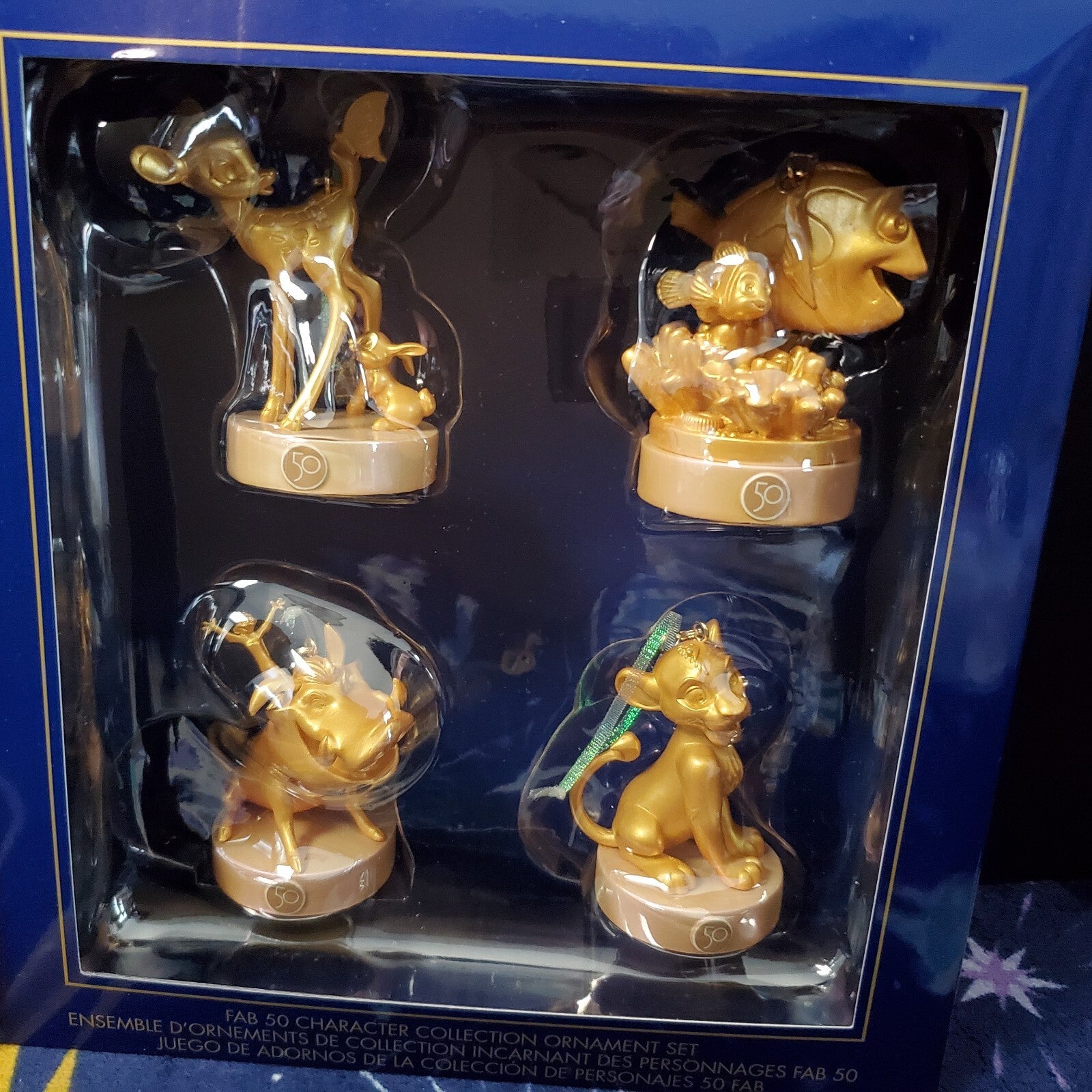 Walt Disney World 50th Anniversary Fab 50 Gold Ornament Set of 19- All 4 PARKS 