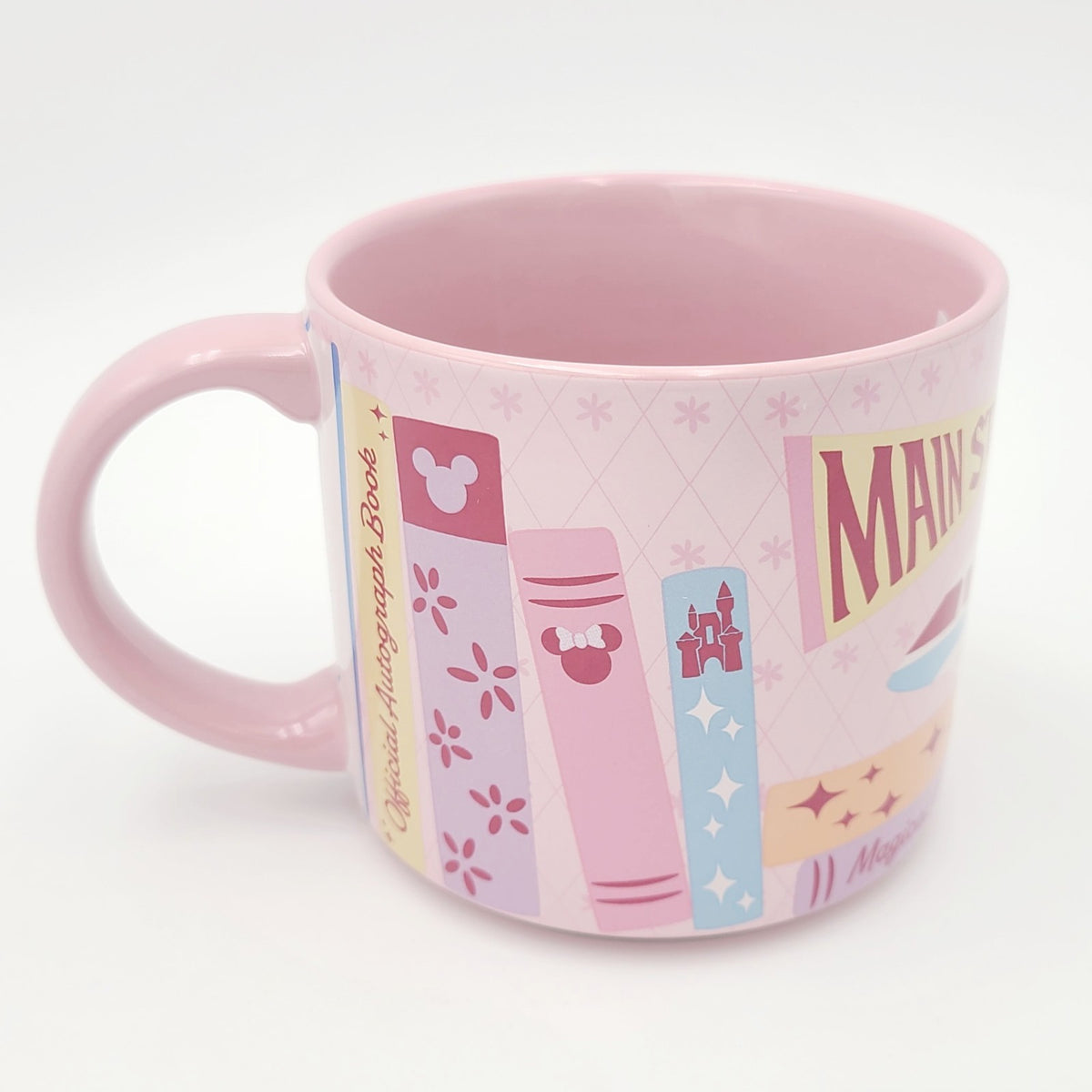 2026 Disney Parks Main Street Monorail Magic Bookshelf Pink Coffee Cup Mug New