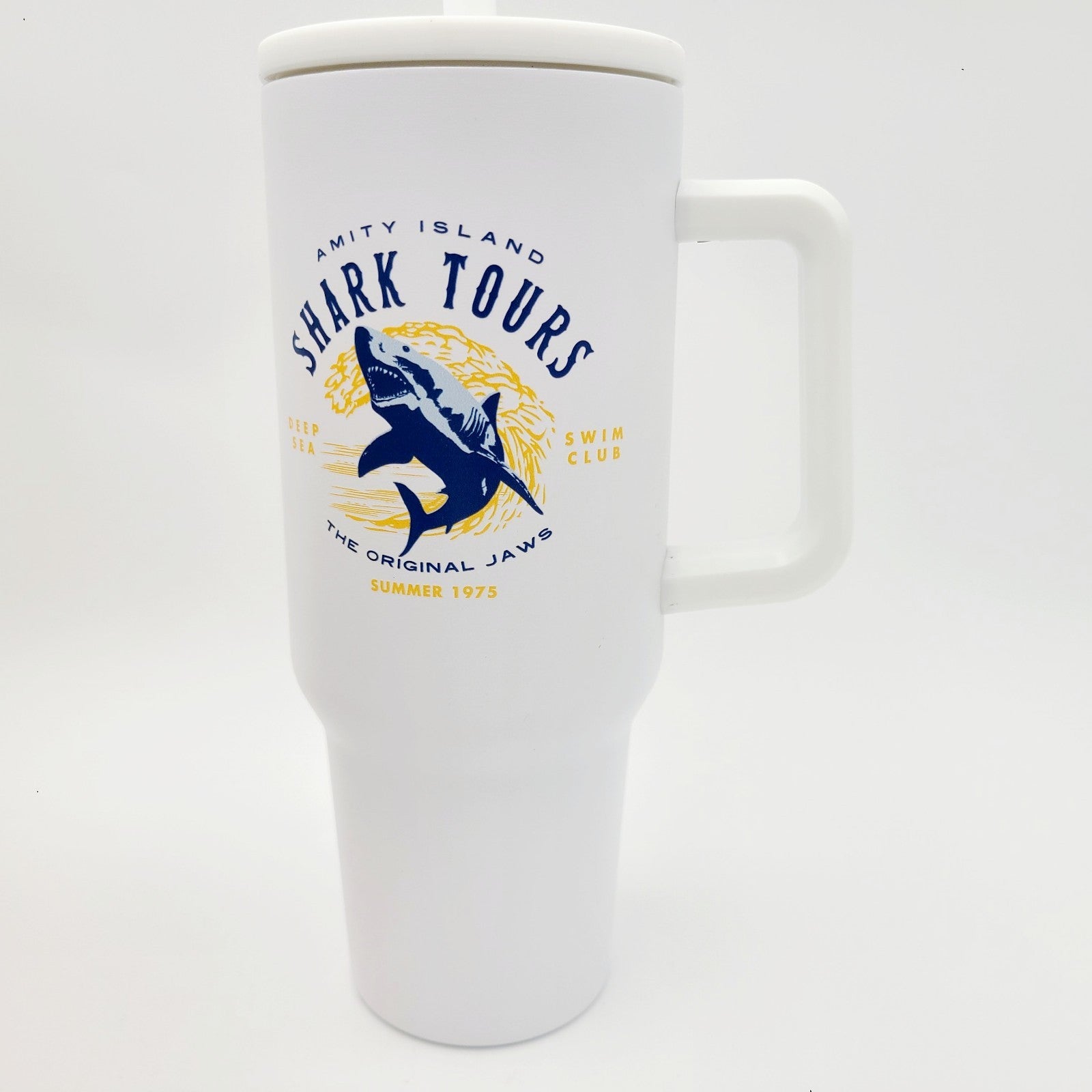 Universal Studios Jaws Shark Tours 40 Oz Tumbler New Orlando Florida 50th Anniv