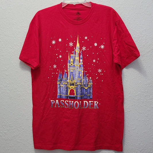 LARGE Cinderella Castle Christmas Walt Disney World Parks Passholder T-Shirt NEW