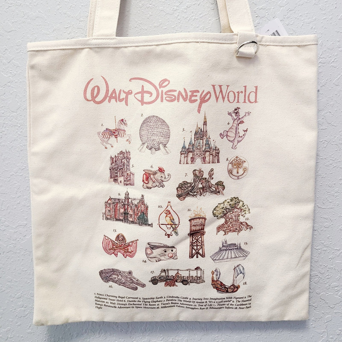 2026 Walt Disney World Parks Icons Canvas Tote Bag Inner Zip Pocket Key Holder