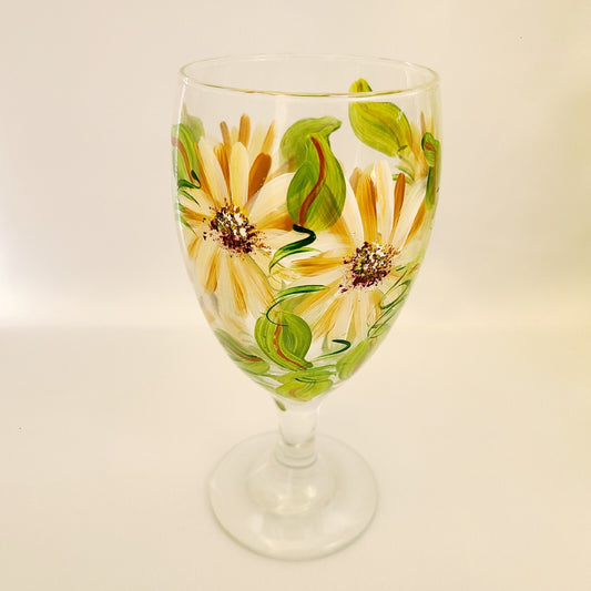 *Hand Painted* Sunflower Glass Glasses Goblets 7" Wine Glass BUY MORE SAVE MORE