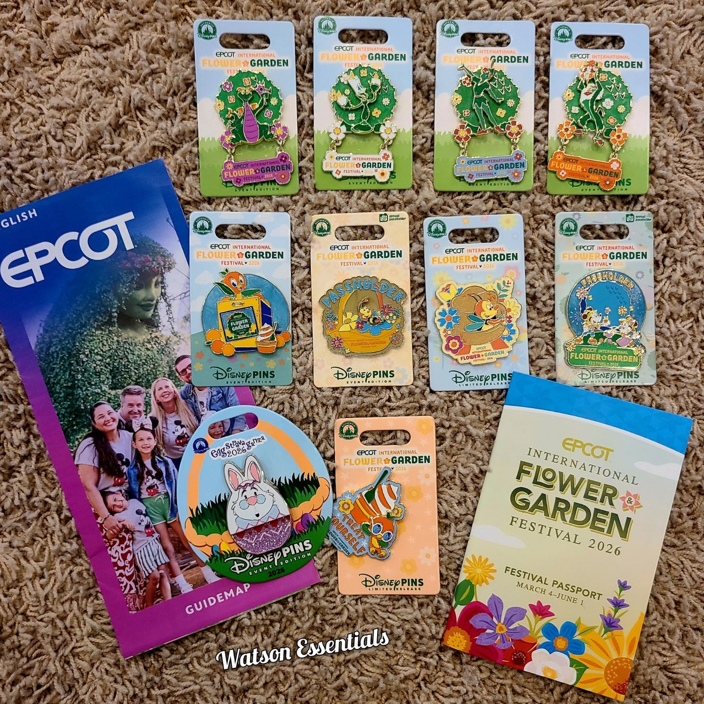 *10 Pin Set* Disney Parks Epcot Flower Garden 2026 Orange Figment Mickey Topiary