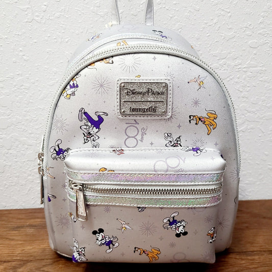 *Actual Loungefly Backpack* Disney Parks 100th Anniv 2023 Mickey Friends Silver