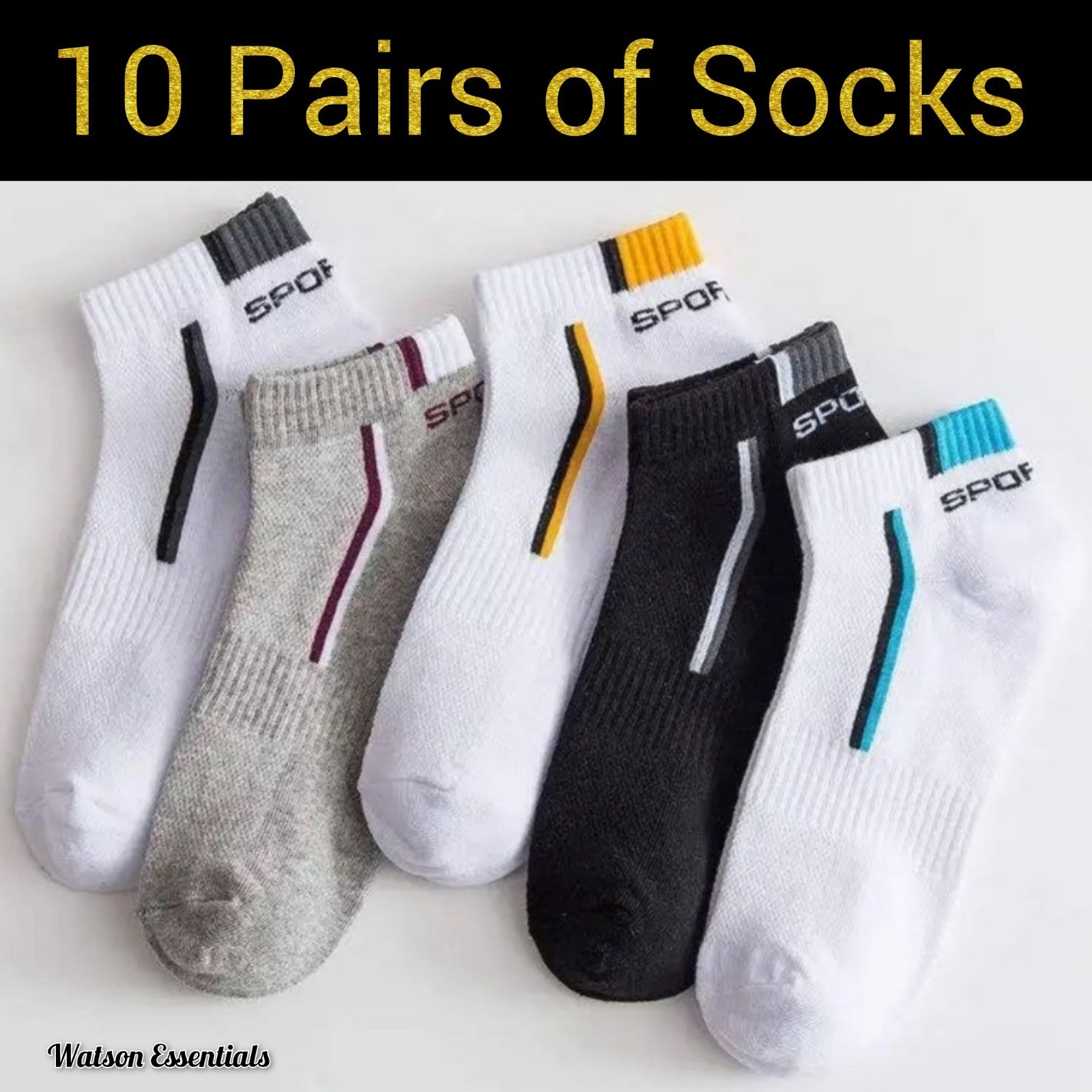 10 Pairs Men / Women Sport Stripe Cotton Bamboo Socks Ankle Low Cut Nonslip Pack