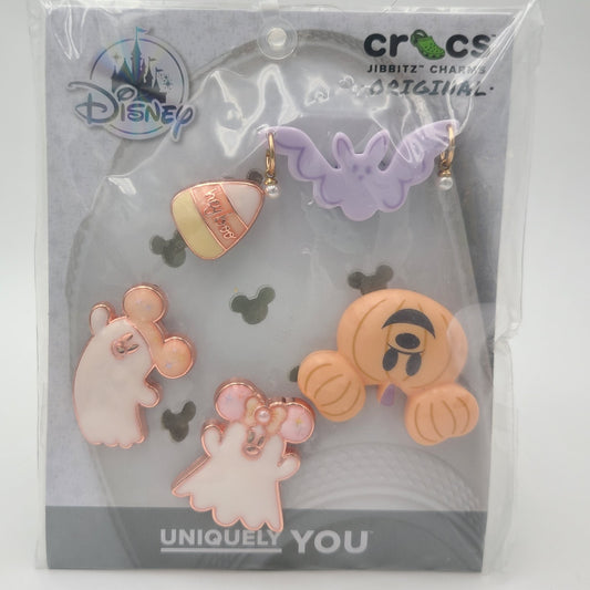 2026 Disney Parks Jibbitz Crocs Mickey & Minnie Halloween Ghosts Set of 5 Charms