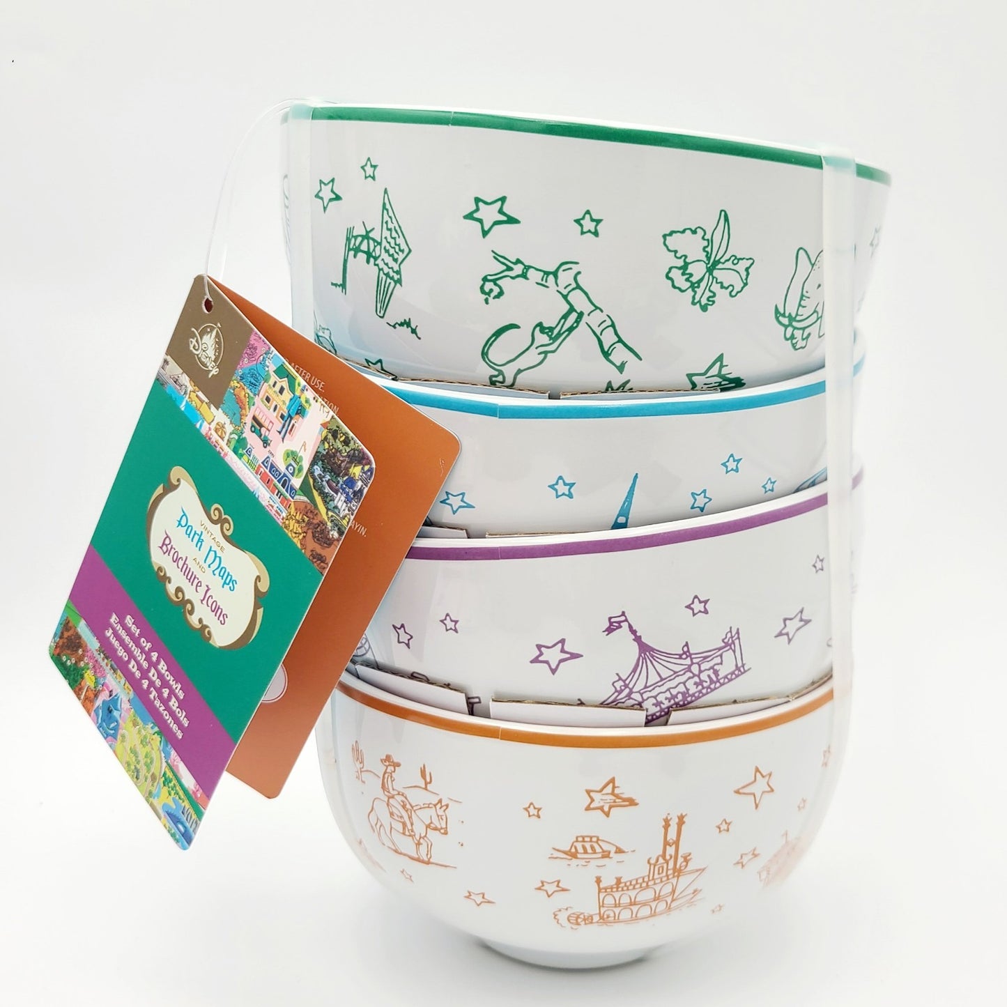 *4 Bowl Set* 2026 Disney Parks Vintage Park Maps & Brochure Icons Map Tomorrow