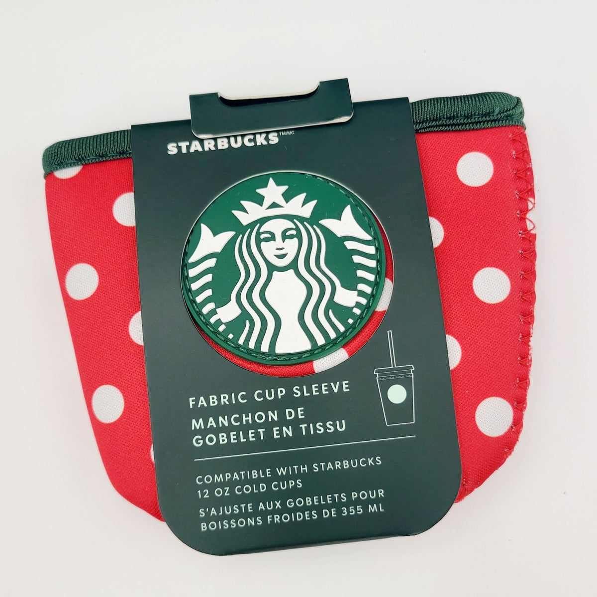 Disney Parks Starbucks Holiday Red & White Polka Dot Fabric Cup Sleeve 16 oz WDW
