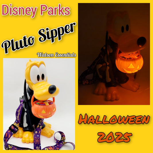 Disney Parks 2025 Halloween Pluto Skeleton Sipper Cup Light Up Pumpkin Bucket