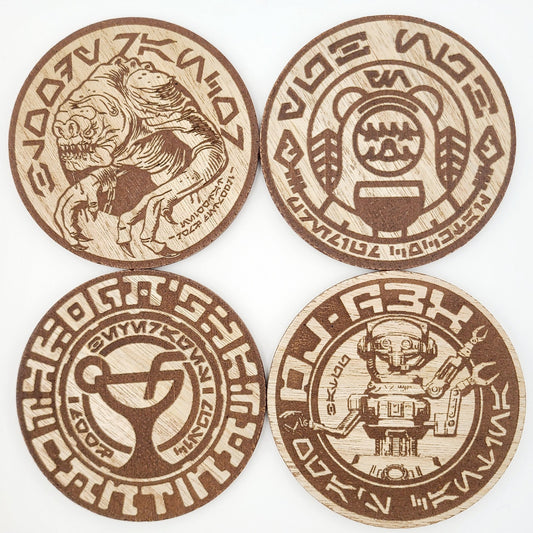 NEW Disney Parks Star Wars Galaxy’s Edge Oga’s Cantina Set Of 4 Wooden Coasters