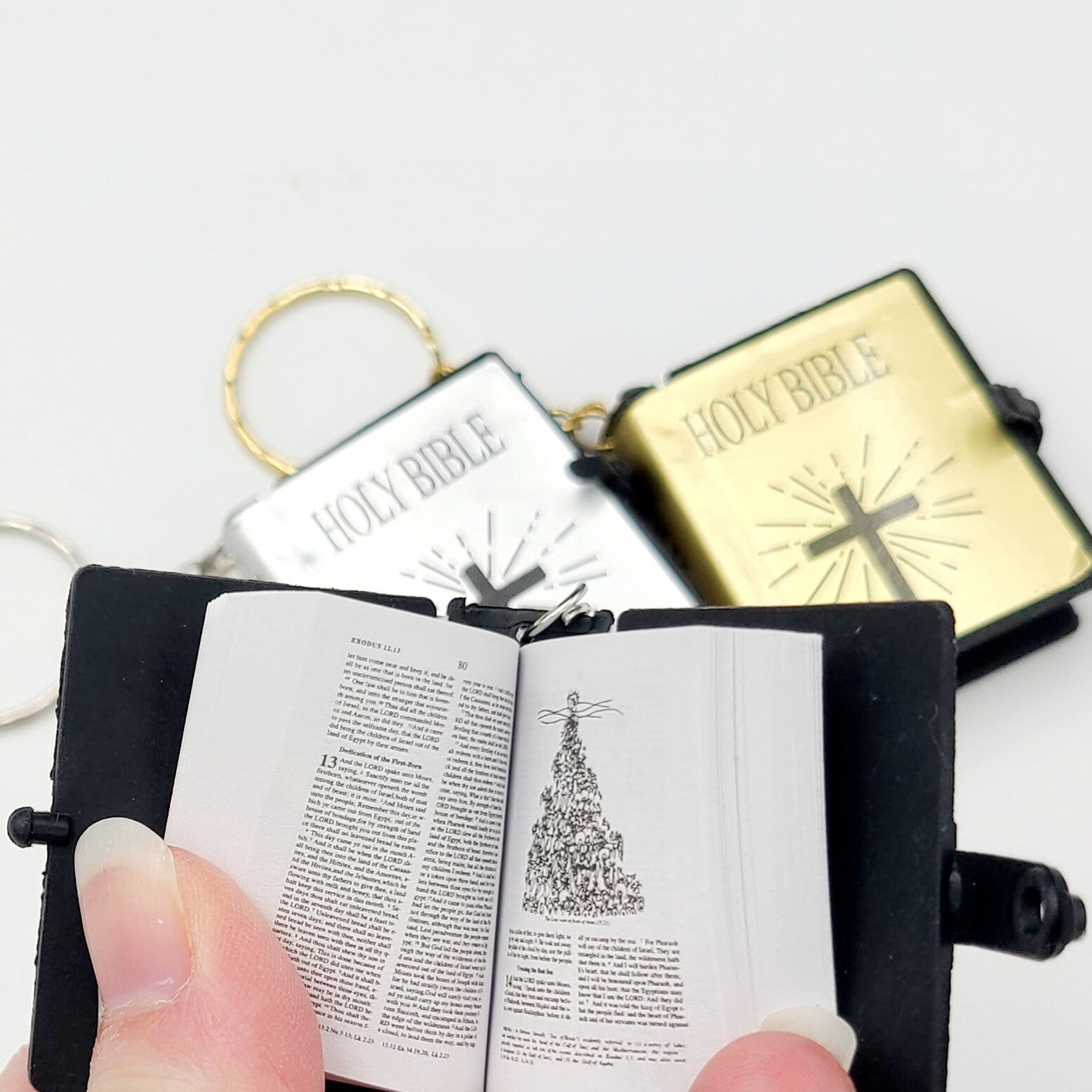 *12 TOTAL Keychain Bible* 4x Gold Silver Black Paper Pendant Holy Religious