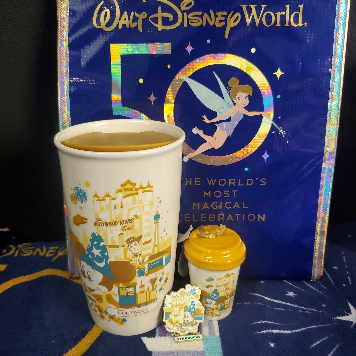 *Hollywood Studios Starbucks Set* Disney 50th Anniversary Tumbler Ornament Pin