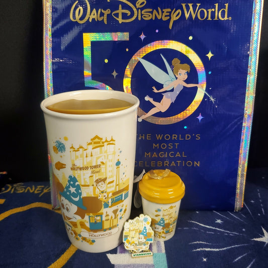 *Hollywood Studios Starbucks Set* Disney 50th Anniversary Tumbler Ornament Pin