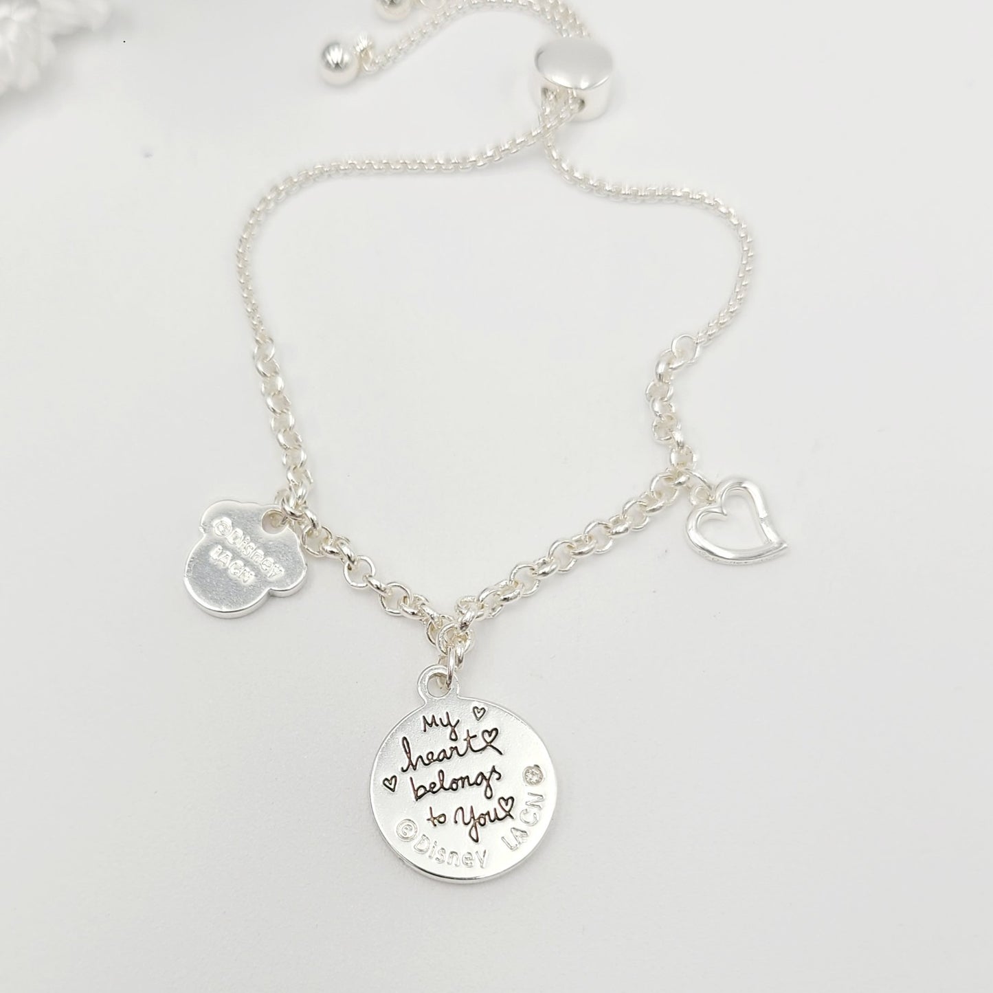 HTF Disney Mickey Minnie Mouse Charm Adjustable Bolo Bracelet Emoji-Style Heart