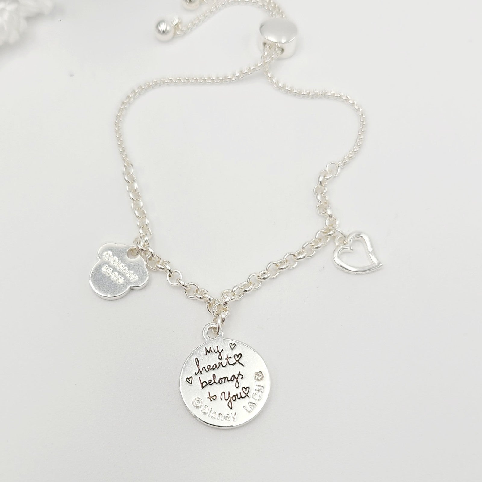 HTF Disney Mickey Minnie Mouse Charm Adjustable Bolo Bracelet Emoji-Style Heart