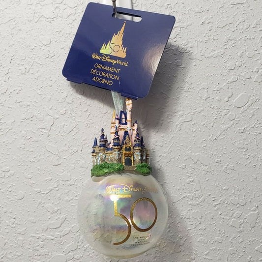 2021 Walt Disney World Park 50th Anniversary Castle Christmas Glass Ornament New