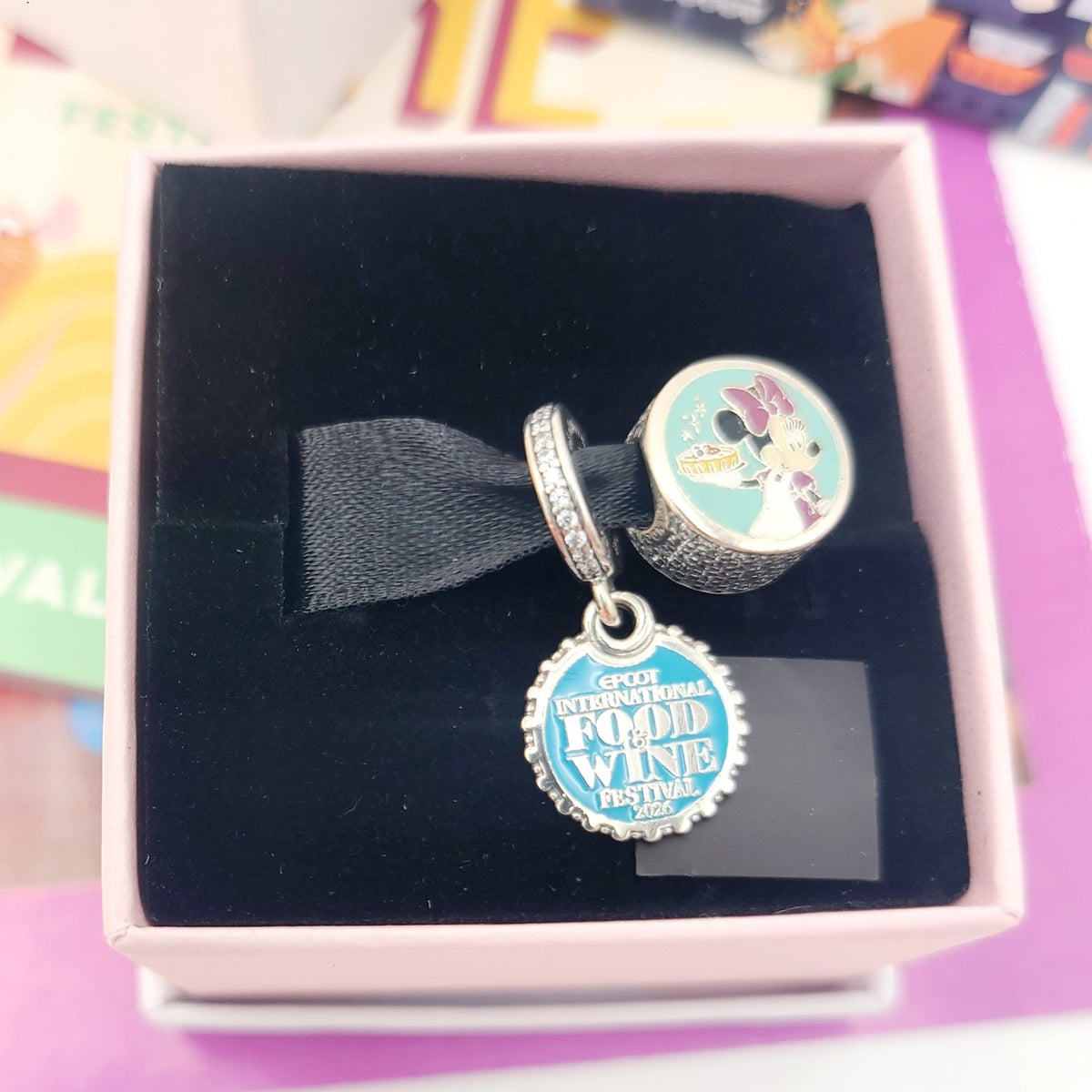 2026 Disney Parks Pandora Epcot Food Wine Mickey Minnie 2 Piece Charm Set Donald