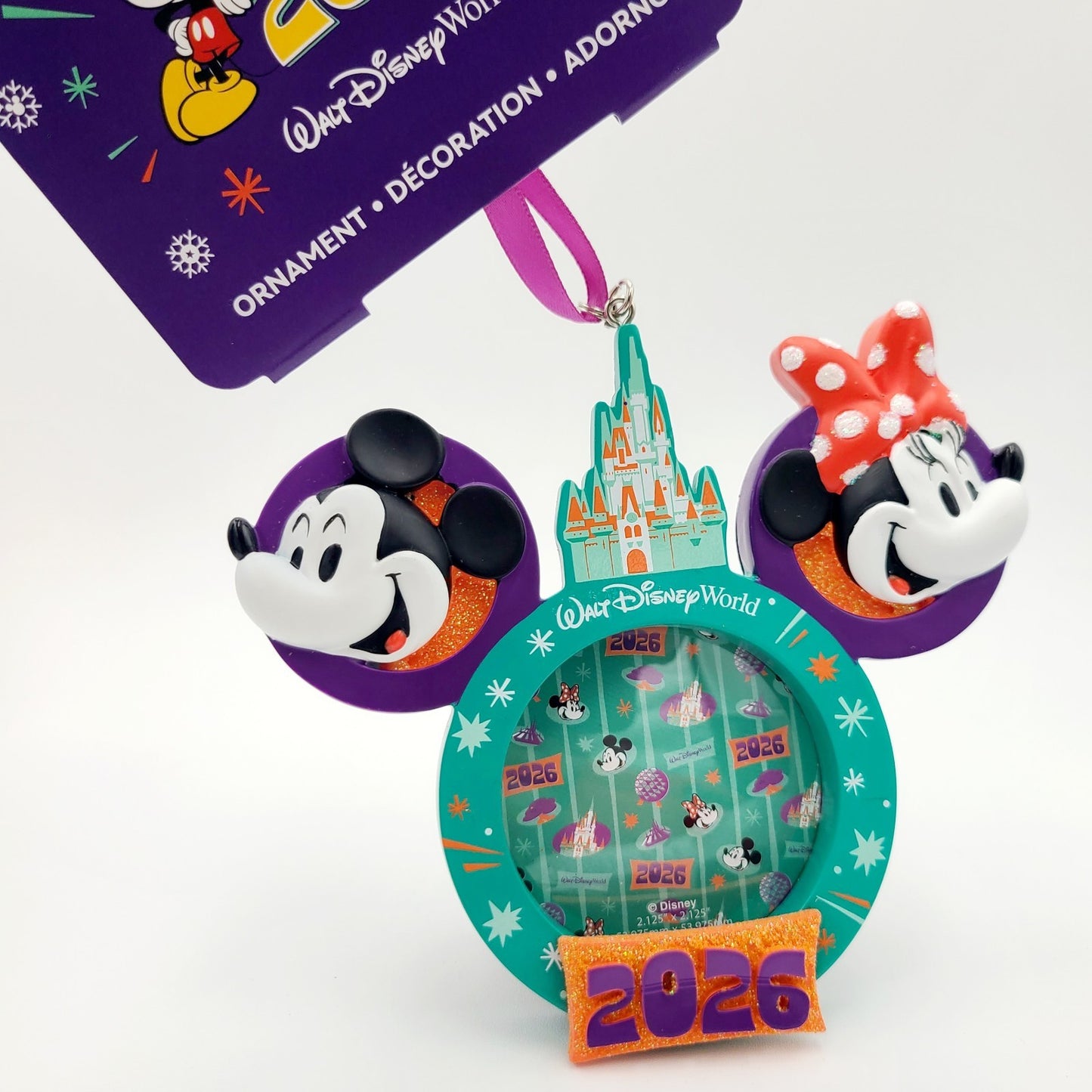 2026 Walt Disney World Mickey Minnie Mouse Photo Frame Christmas Dated Ornament