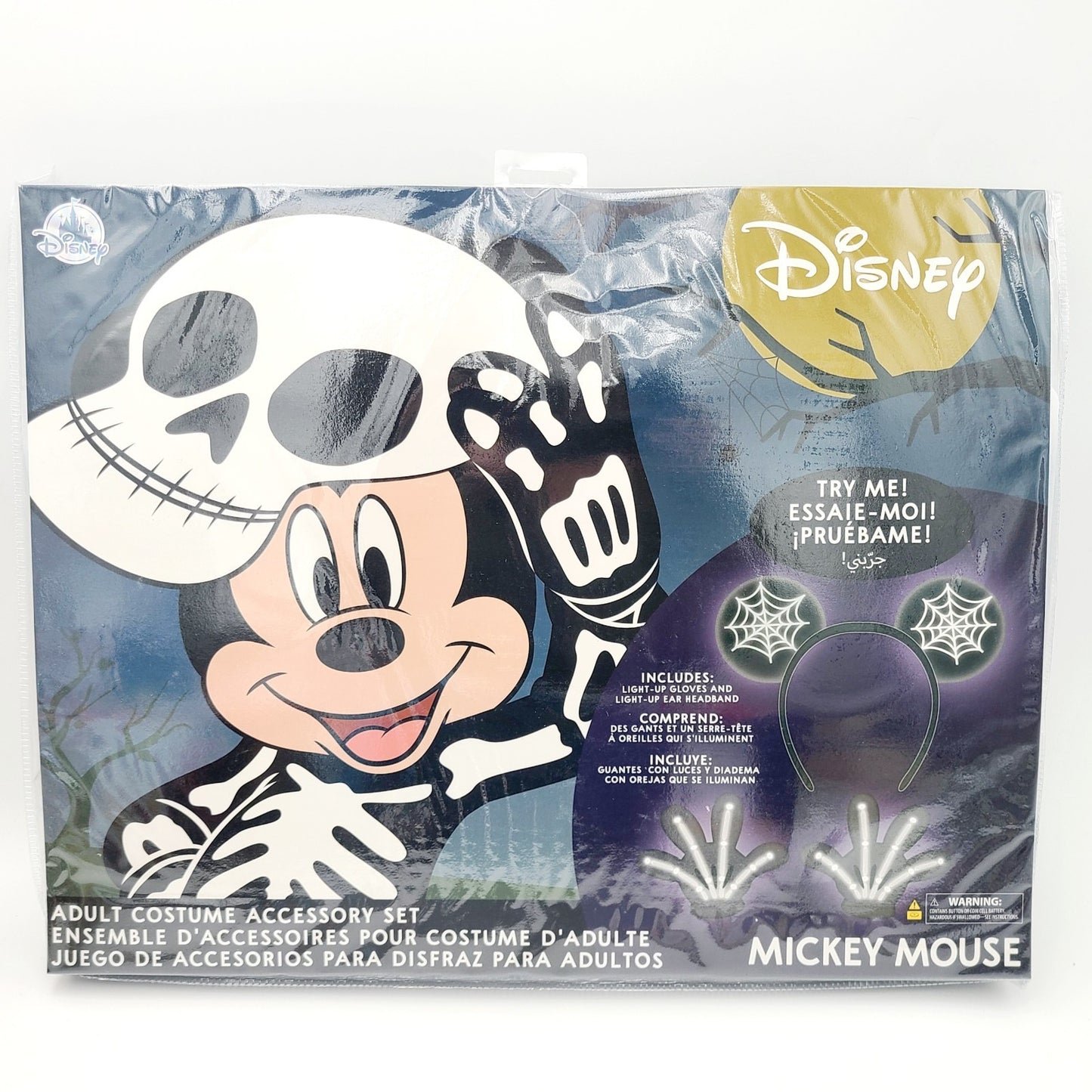 Disney Park Mickey Mouse Gloves Ears Light-Up Skeleton Costume Accessory Adult