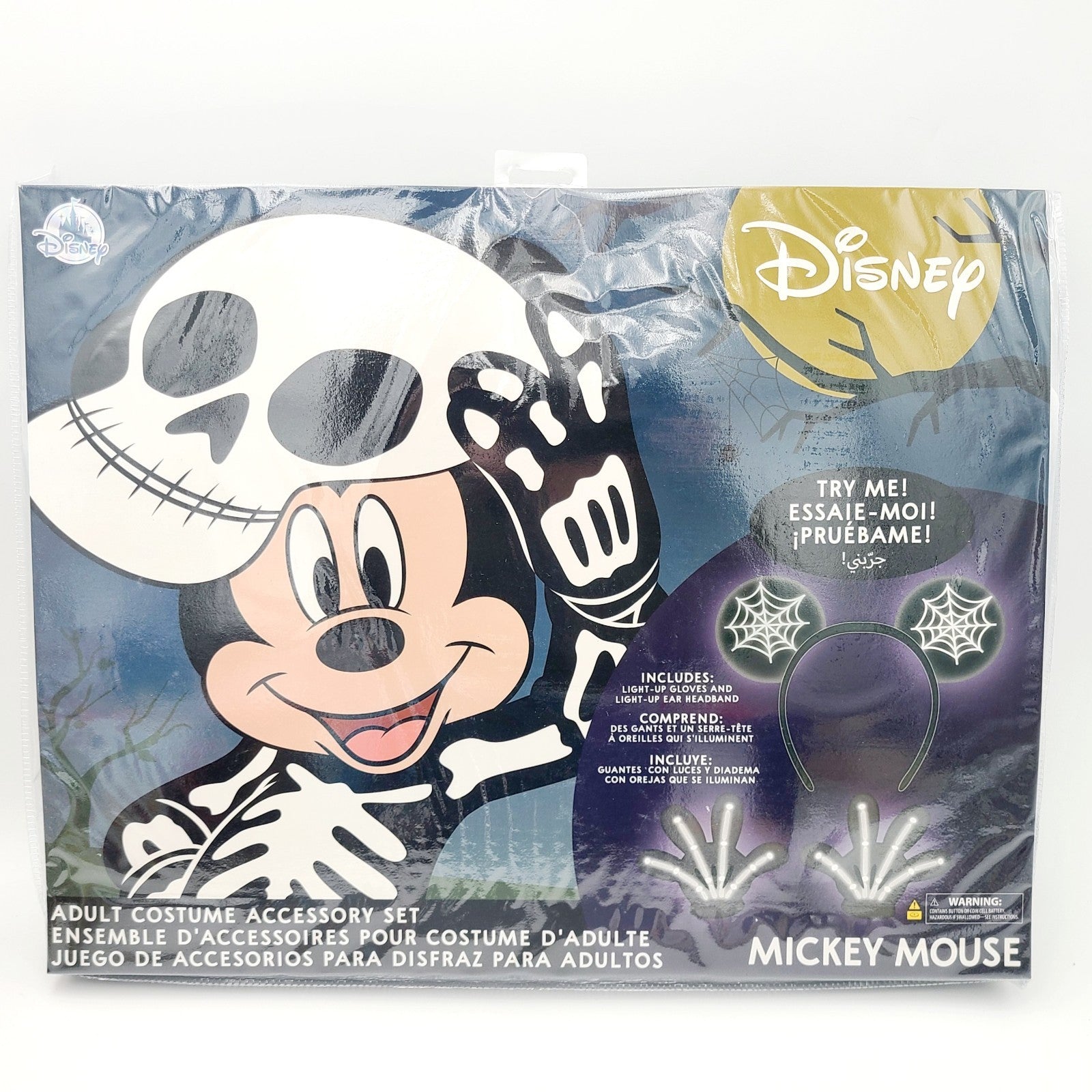 Disney Park Mickey Mouse Gloves Ears Light-Up Skeleton Costume Accessory Adult