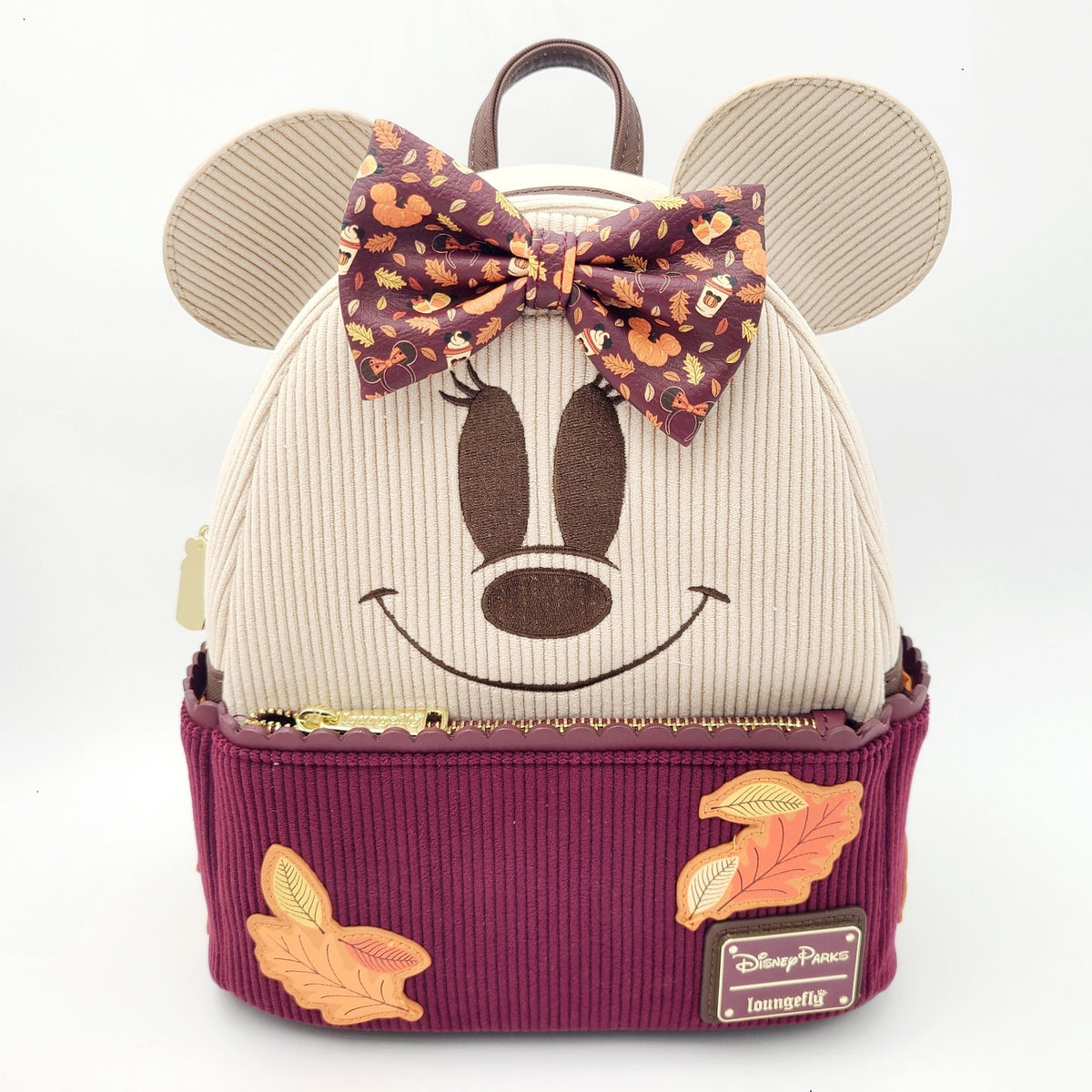 2026 Disney Parks Loungefly Minnie Mouse Fall Autumn Corduroy Mini Backpack New
