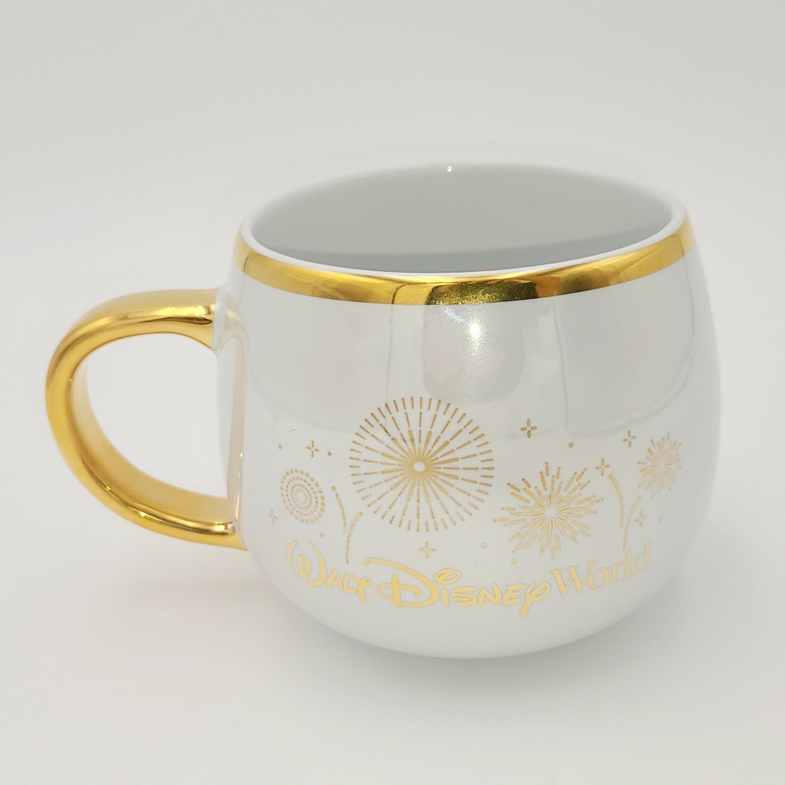 2025 Disney Parks Magic Kingdom Castle Mug Fireworks Gold Coffee Cup Pearl White
