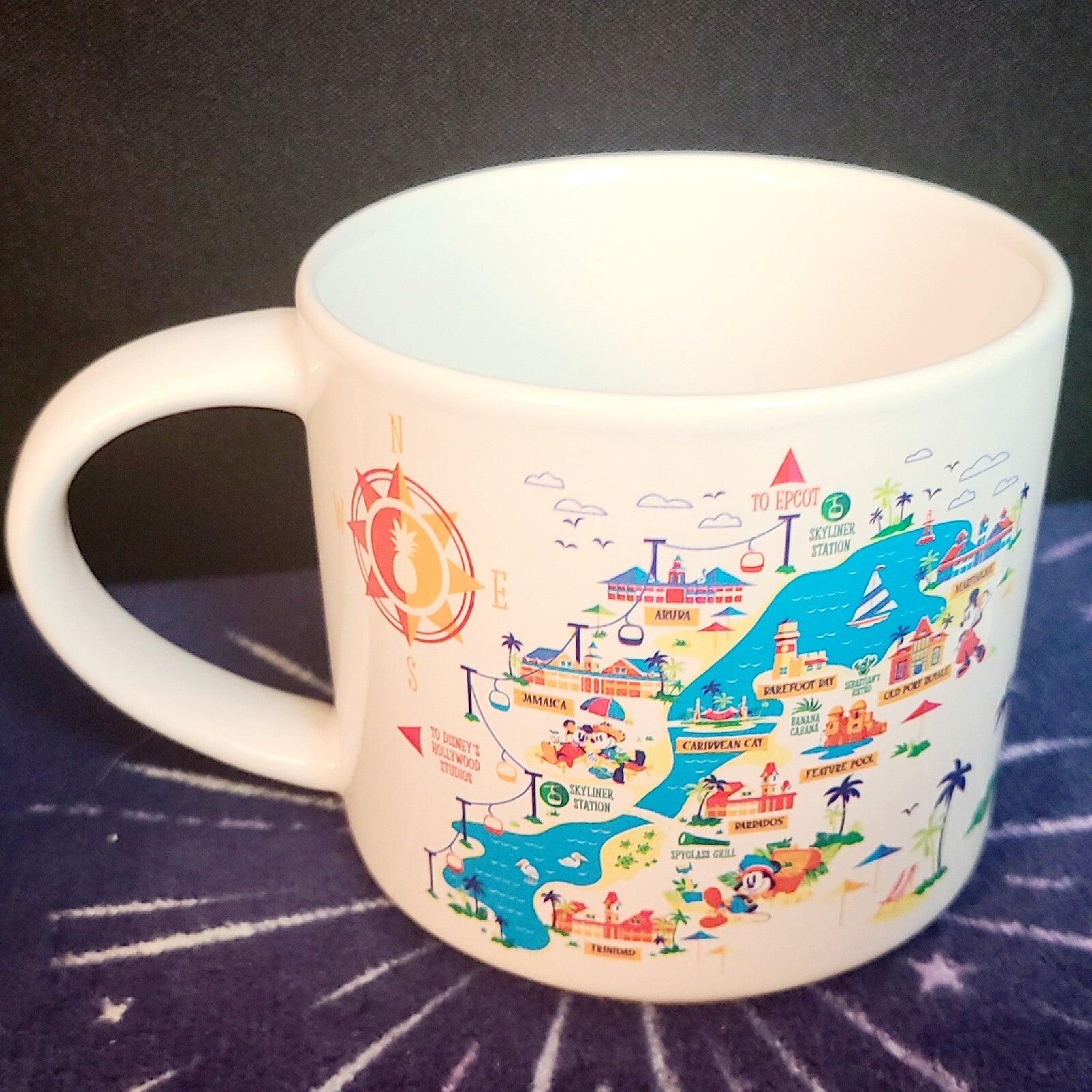(1) Disney World Parks Caribbean Beach Resort Ceramic Coffee Mug Skyliner Map