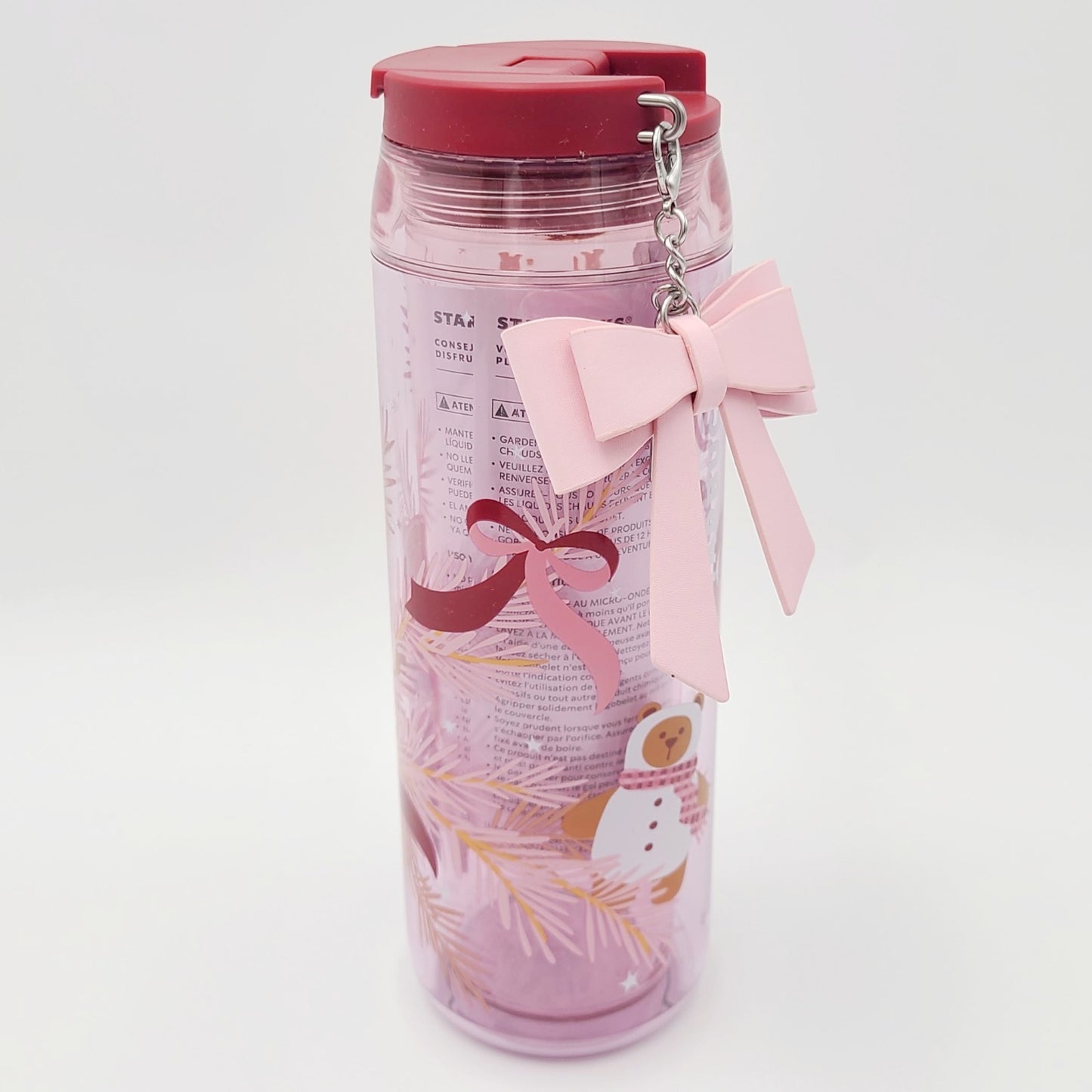 Starbucks 2025 Bearista BEAR Cold Cup Tumbler Holiday Christmas Charm Bow Pink