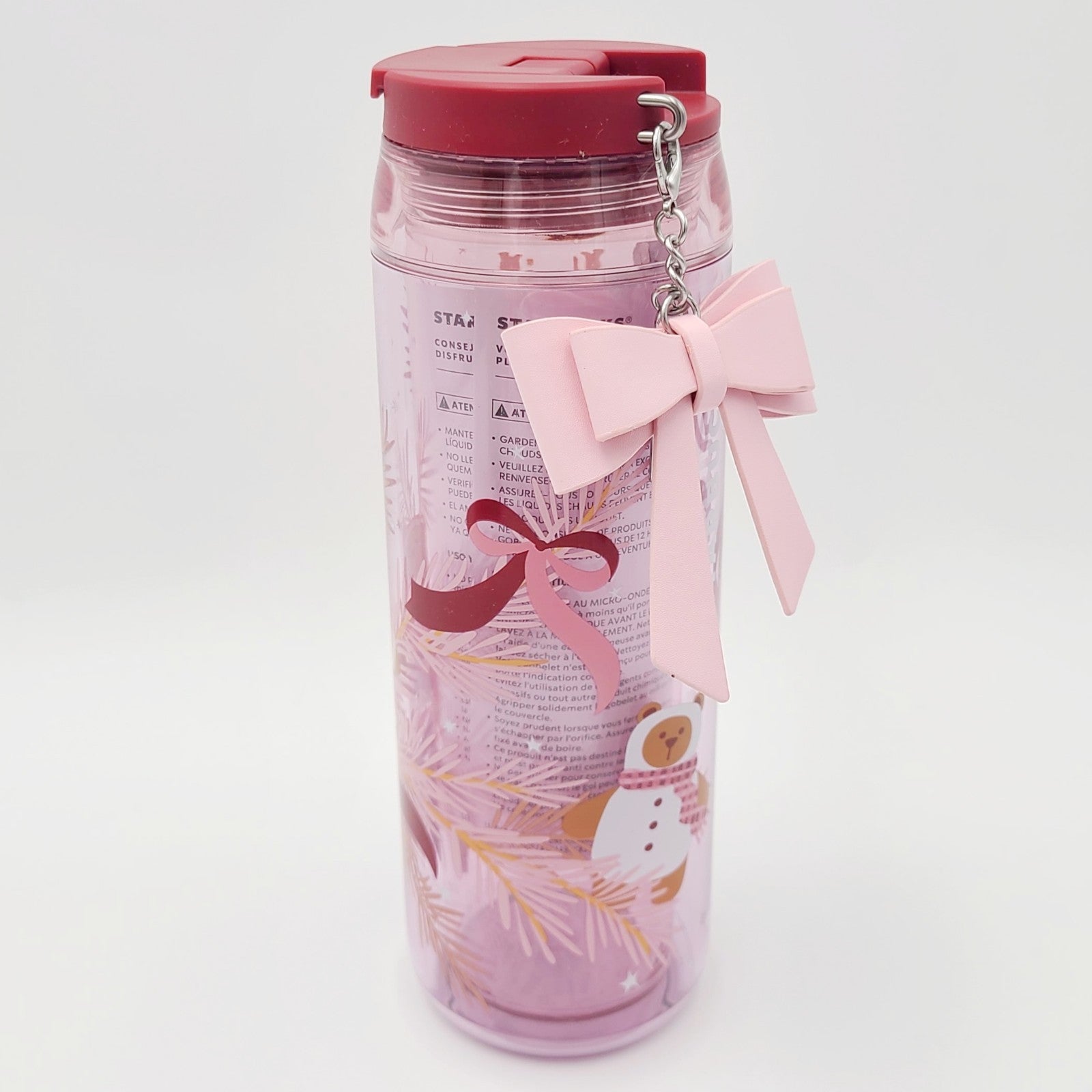 Starbucks 2025 Bearista BEAR Cold Cup Tumbler Holiday Christmas Charm Bow Pink