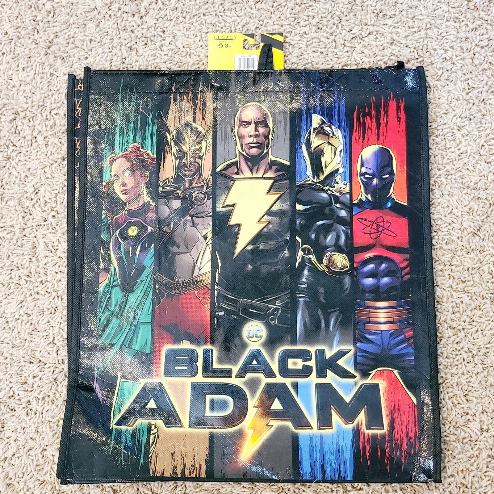 DC COMICS: BLACK ADAM Shopping Tote Reusable Bag By Legacy 13" Light Weight Thin