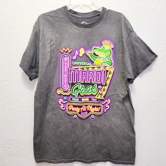 LARGE 2026 Universal Studios Mardi Gras King Gator T-Shirt Party All Night NEW
