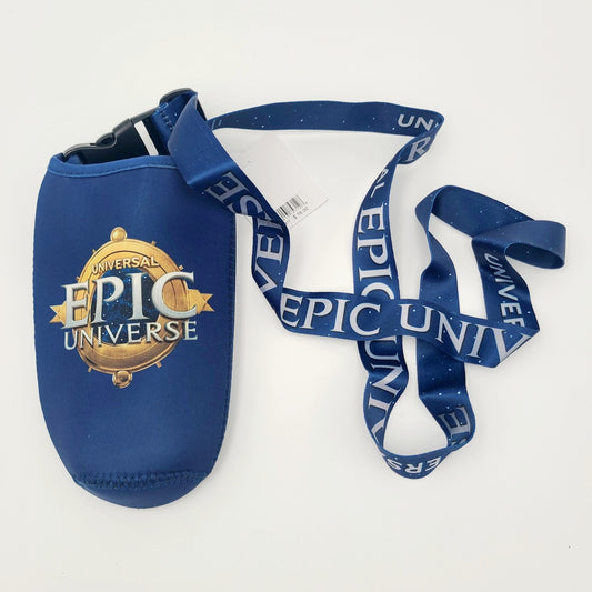 Universal EPIC Universe Blue Lanyard Beverage Water Bottle Holder Pouch Sleeve