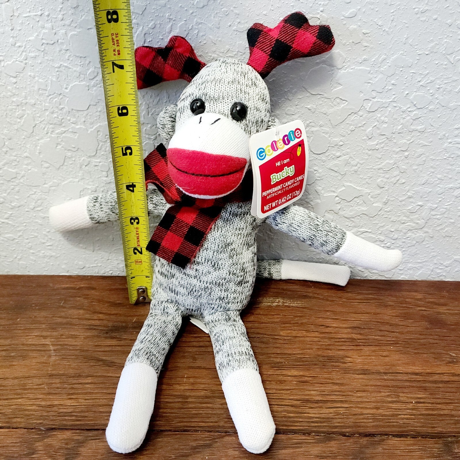 Galerie Bucky Monkey Reindeer Plush Stuffed Animal Plaid Scarf Antlers Christmas