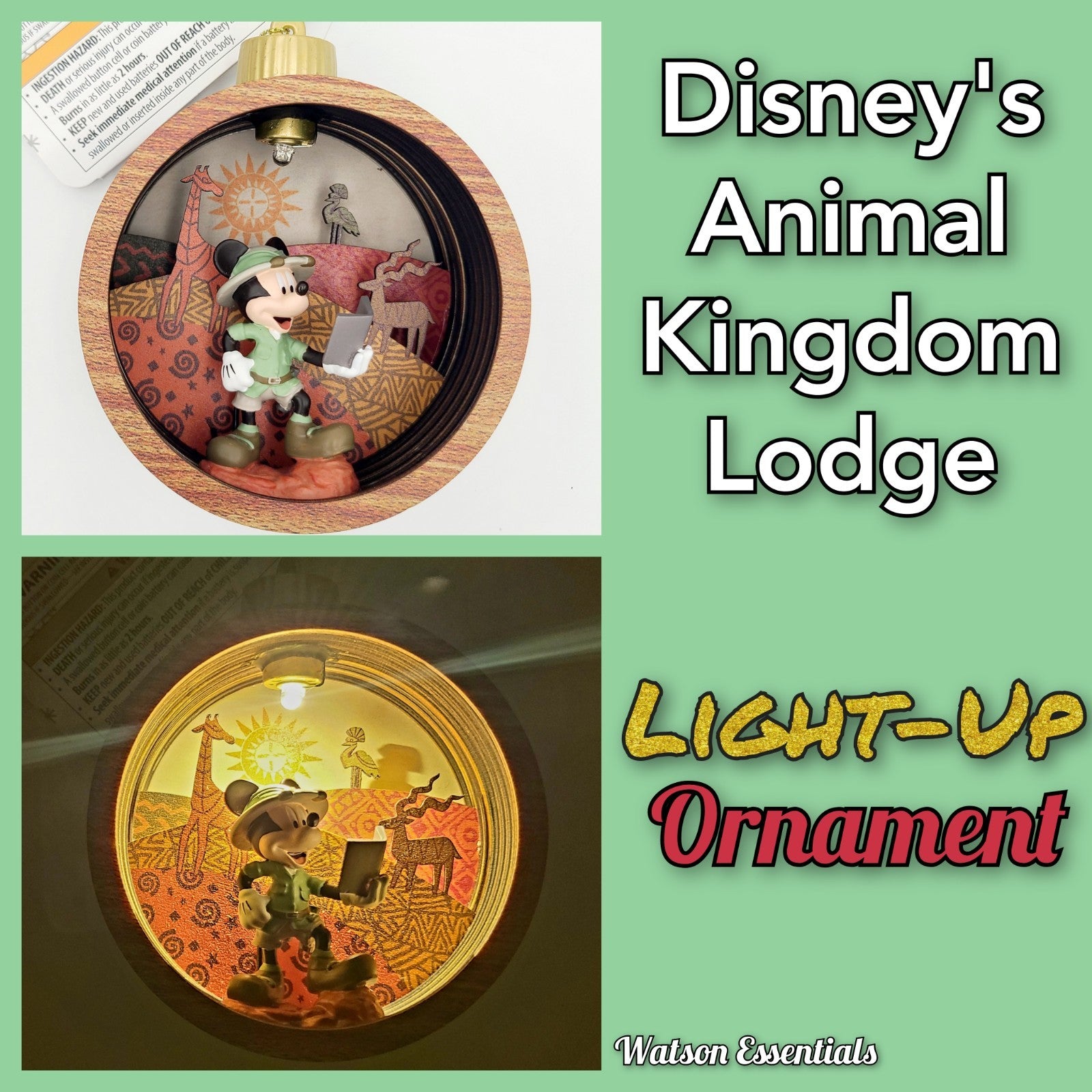 LIGHT UP Disney Park Animal Kingdom Lodge Resort Mickey Mouse Christmas Ornament