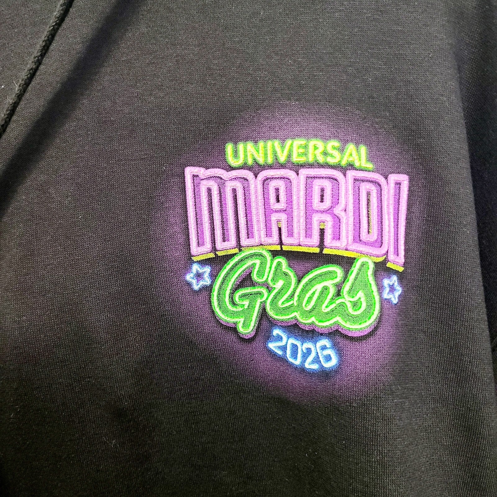 LARGE 2026 Universal Studios Mardi Gras King Gator Pull Over Hoodie Sweatshirt