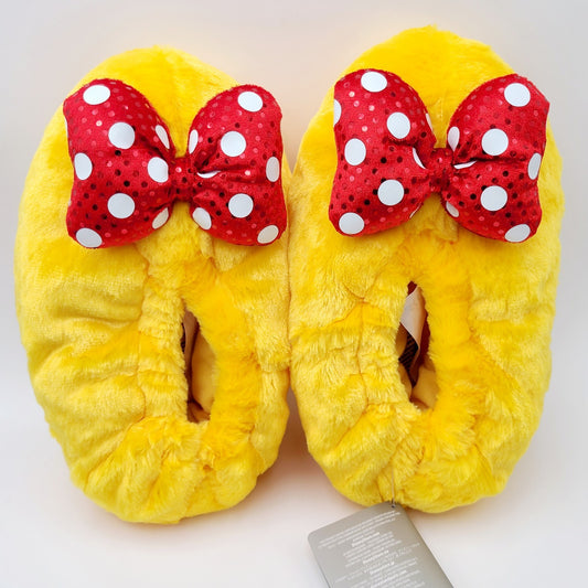 LARGE Disney Parks Minnie Mouse Yellow Slippers Red Sequin Bow Adult Women's NEW
