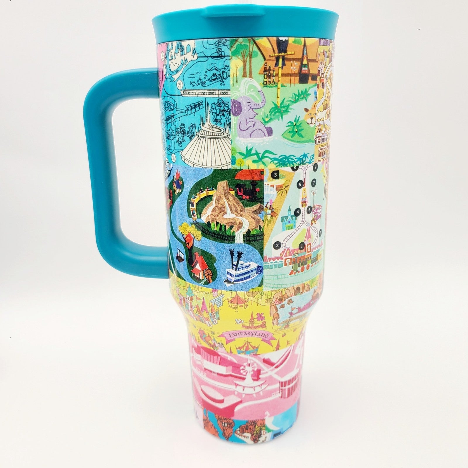 2026 Disney Parks Vintage Park Maps & Brochure Icons Steel 40 Oz Tumbler Handle