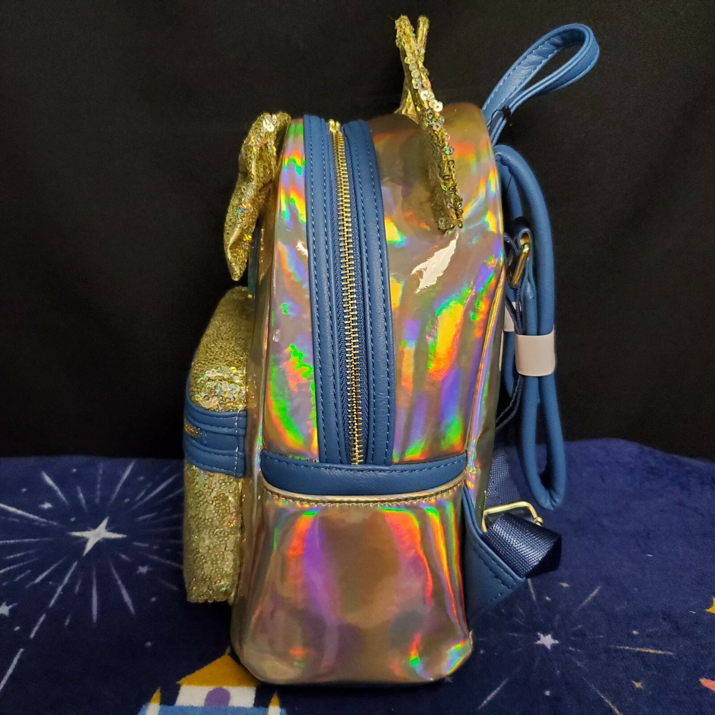 Disney Loungefly 50th Anniversary Minnie Gold Navy Iridescent Shimmer Backpack