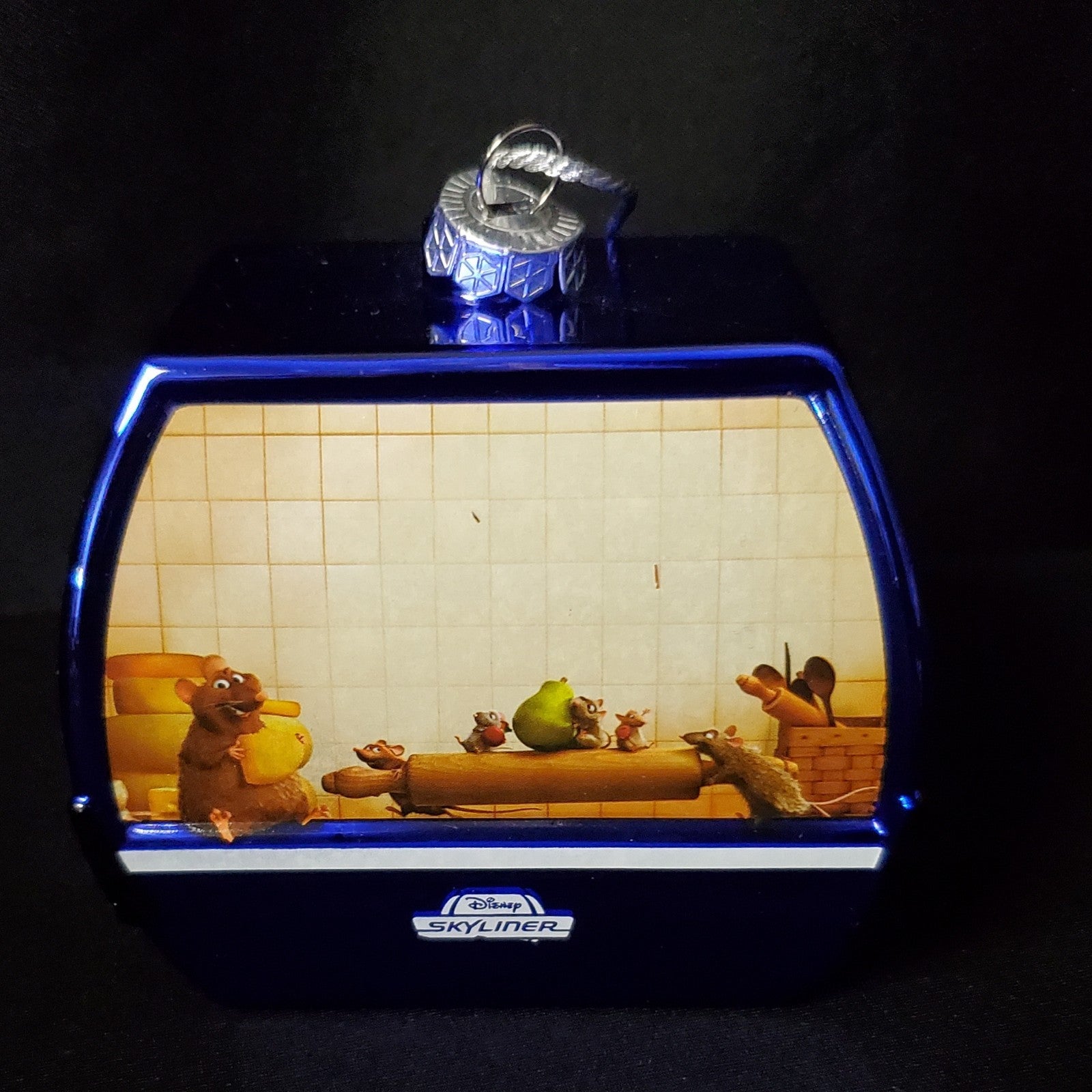 RARE Disney World Parks Skyliner Ratatouille Glass Christmas Blue Ornament Remy