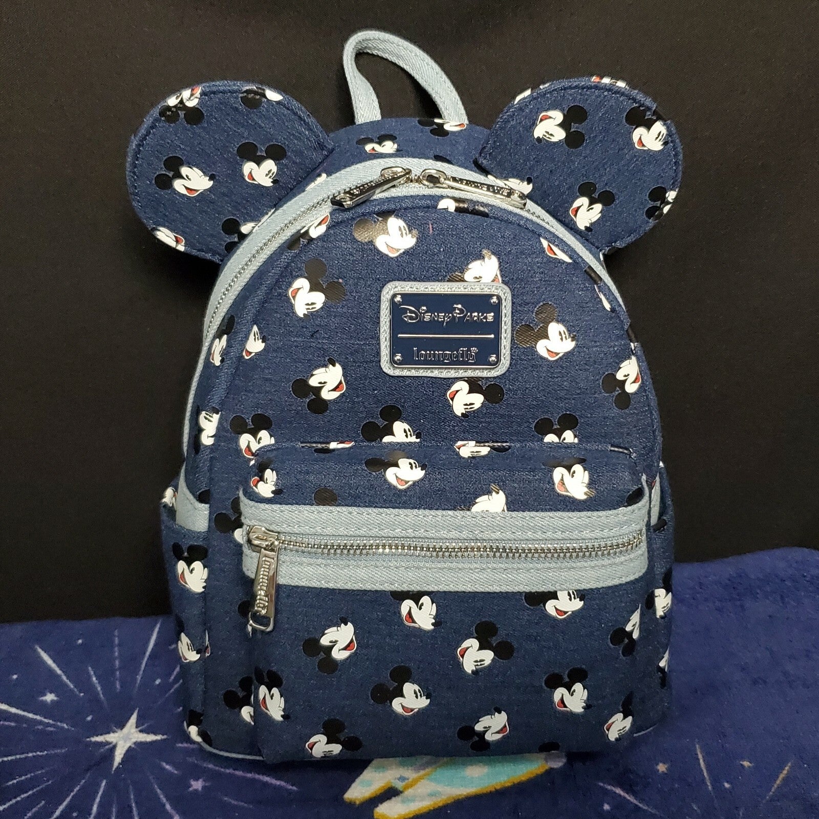 *Loungefly Mini Backpack & Wallet Set* Disney Park Mickey Mouse Blue Denim NEW