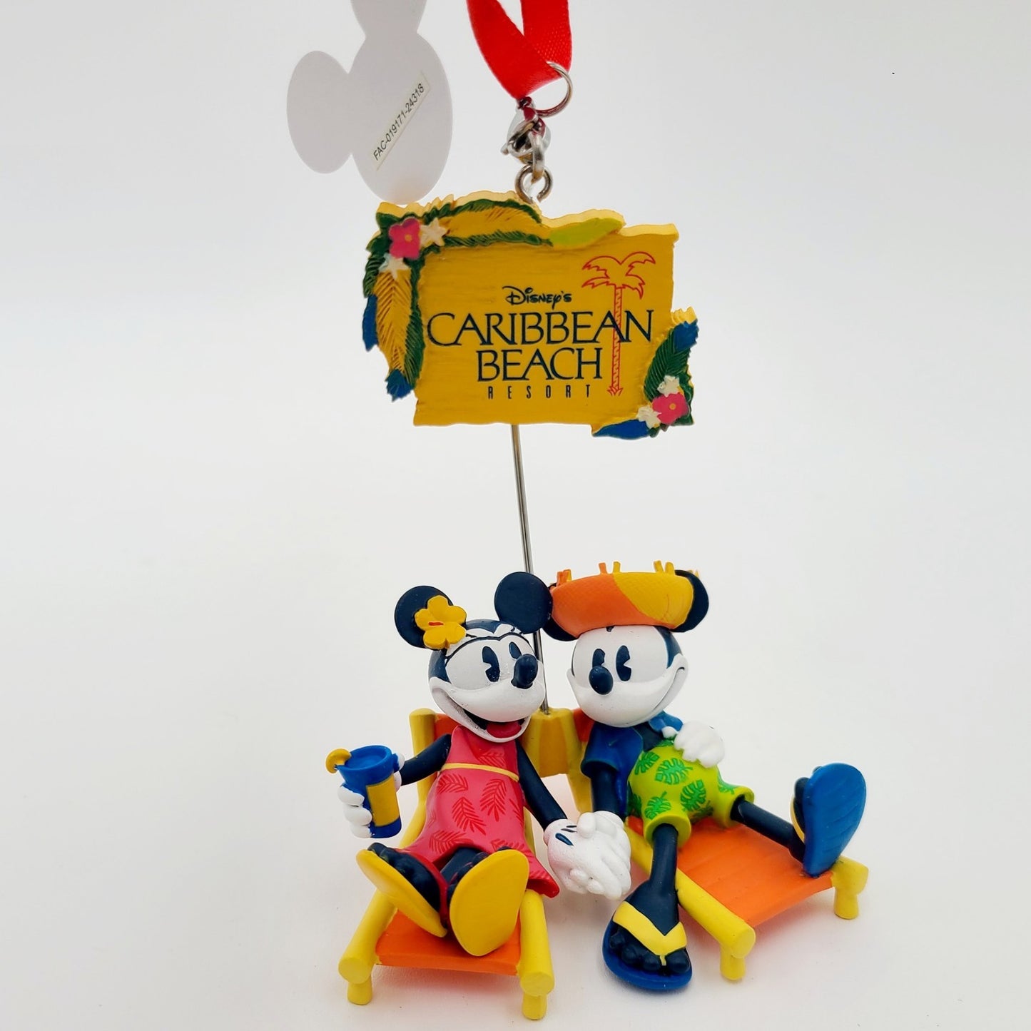 Disney Parks Caribbean Beach Resort Mickey & Minnie Mouse Christmas Ornament New