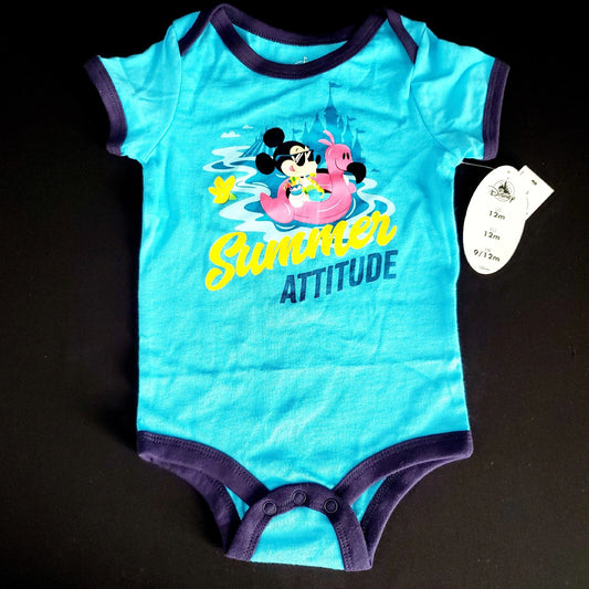 12M Baby Bodysuit Disney Mickey Mouse Summer Attitude Authentic OneSuit 12 Month