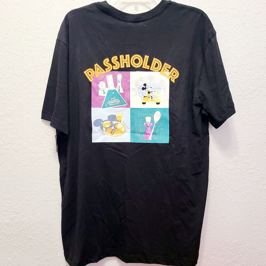 LARGE Disney Parks Shirt 2025 Epcot Food & Wine Festival Passholder Logo Black L